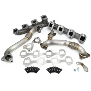 116111200 | PPE Performance High-Flow Exhaust Manifold and Up-Pipe Kit Raw (2002-2004 Silverado, Sierra 2500 HD, 3500 HD 6.6L td CA LB7)
