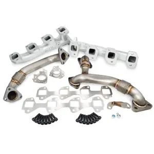 116111835 | PPE Performance Duramax High-Flow Exhaust Manifold and Up-Pipe Kit Silver Ceramic Coating (2007.5-2010 Silverado, Sierra 2500 HD, 3500 HD 6.6L td)