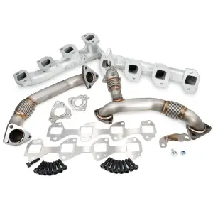 116112035 | PPE Performance High-Flow Exhaust Manifold and Up-Pipe Kit Silver Ceramic Coating (2011-2016 Silverado, Sierra 2500 HD, 3500 HD 6.6L td)