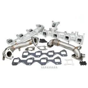 116112535 | PPE Performance High-Flow Exhaust Manifold and Up-Pipe Kit Silver Ceramic Coating (2017-2025 Silverado, Sierra 2500 HD, 3500 HD 6.6L td)