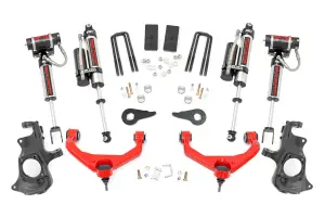 97650RED | Rough Country 3.5 Inch Lift Kit For Chevrolet Silverado / GMC Sierra 2500 HD & 3500 HD 2WD/4WD | No Factory Rear Overloads, Red Arm Finish, Vertex Reservoir Shocks