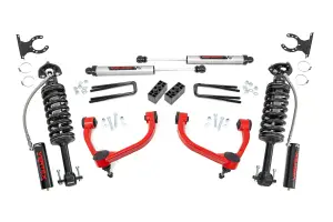 54557RED | Rough Country 3 Inch Lift Kit For Ford F-150 4WD (2014-2020) | Red Finish, Vertex Coilovers, Rear V2 Monotube Shocks