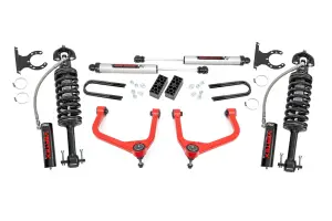 28257RED | Rough Country 3.5 Inch Lift Kit For Chevrolet Silverado 1500 2WD/4WD | Red Finish Control Arm, Factory Rear Mono Leaf Spring, Vertex Coilovers With V2 Rear Shocks