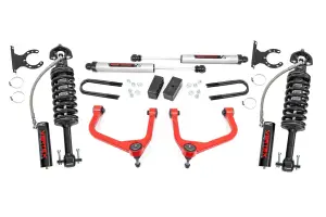 28857RED | Rough Country 3.5 Inch Lift Kit With Red Control Arms Vertex Coilovers / V2 Rear Shocks (2019-2025 Sierra 1500 2WD/4WD | Mono Leaf Spring)