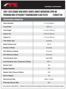 Pacific Performance Engineering - 228052150 | PPE Performance MicroPure Spin-On Transmission Fluid Filter, 65RFE, 66RFE & 68RFE For Ram 1500/200/3500 Pickup - Image 4