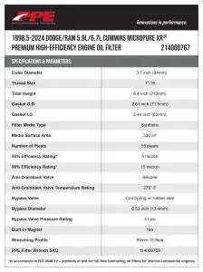 Pacific Performance Engineering - 214000767 | PPE Performance Engine Oil Filter, MicroPure XR For Dodge/RAM 5.9L/6.7L Cummins - Image 5