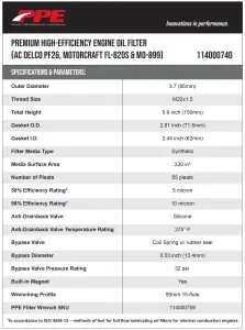 Pacific Performance Engineering - 114000740 | PPE Performance Engine Oil Filter, MicroPure XR, Replaces AC Delco PF26, Motorcraft FL-820S & Mopar MO-899 For GM 6.6L Duramax L5P - Image 6