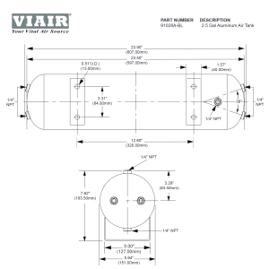 VIAIR - 91028A-BL | VIAIR Aluminum Series Air Tanks | 2.5 Gallon Capacity, (6) 1/4 Inch NPT Port Connection - Image 2
