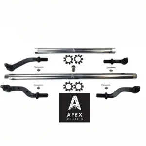 KIT601F-UD60 | Apex Chassis 2.5 TON Tie Rod & Drag Link Assembly, For Axle Upgrade Options Only For Jeep JL/JT | Polished Aluminum, Dana UD60 68.5 Inch, Flip Kit (With Lifts Over 4.5 Inch)