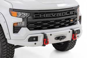 13007-GAZ | Rough Country FXS Front Bumper For Chevrolet Silverado 1500 2WD/4WD | GAZ, Summit White Paint Code, With PRO12000S Winch