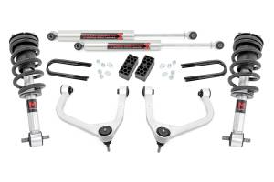 28240 | Rough Country 3.5 Inch Lift Kit For Chevrolet Silverado 1500 2WD/4WD (& Refresh) | Aluminum Finish Control Arm, Factory Rear Mono Leaf Spring, M1 Struts With M1 Rear Shocks