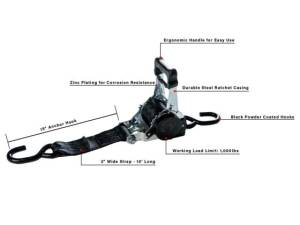 Cognito Motorsports - BPHDRSAUTO | BulletProof Heavy Duty 2 inches Auto Retractable Ratchet Strap - Image 4
