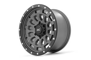 Rough Country - 87170912GA | Rough Country 87 Series Wheel | Simulated Beadlock, 6x5.5 Bolt Pattern, Matte  Gray/Black Finish, 17x8.5 Wheel Size, 0mm Wheel Offset, 4.25" Centerbore - Image 3