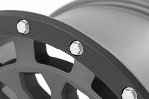 Rough Country - 87170912GA | Rough Country 87 Series Wheel | Simulated Beadlock, 6x5.5 Bolt Pattern, Matte  Gray/Black Finish, 17x8.5 Wheel Size, 0mm Wheel Offset, 4.25" Centerbore - Image 4