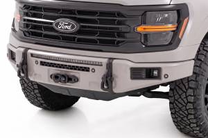 13012-DR | Rough Country FXS Front Bumper, EcoBoost For Ford F-150 2WD/4WD | DR, Avalanche Gray, With Winch Mount
